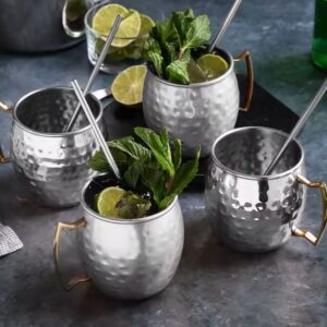 Set x 6 Vasos de Acero Inox. Estilo Moscú Color Plata x 473ml