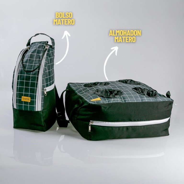 Bolso matero y almohadon matero en color verde con lineas blancas
